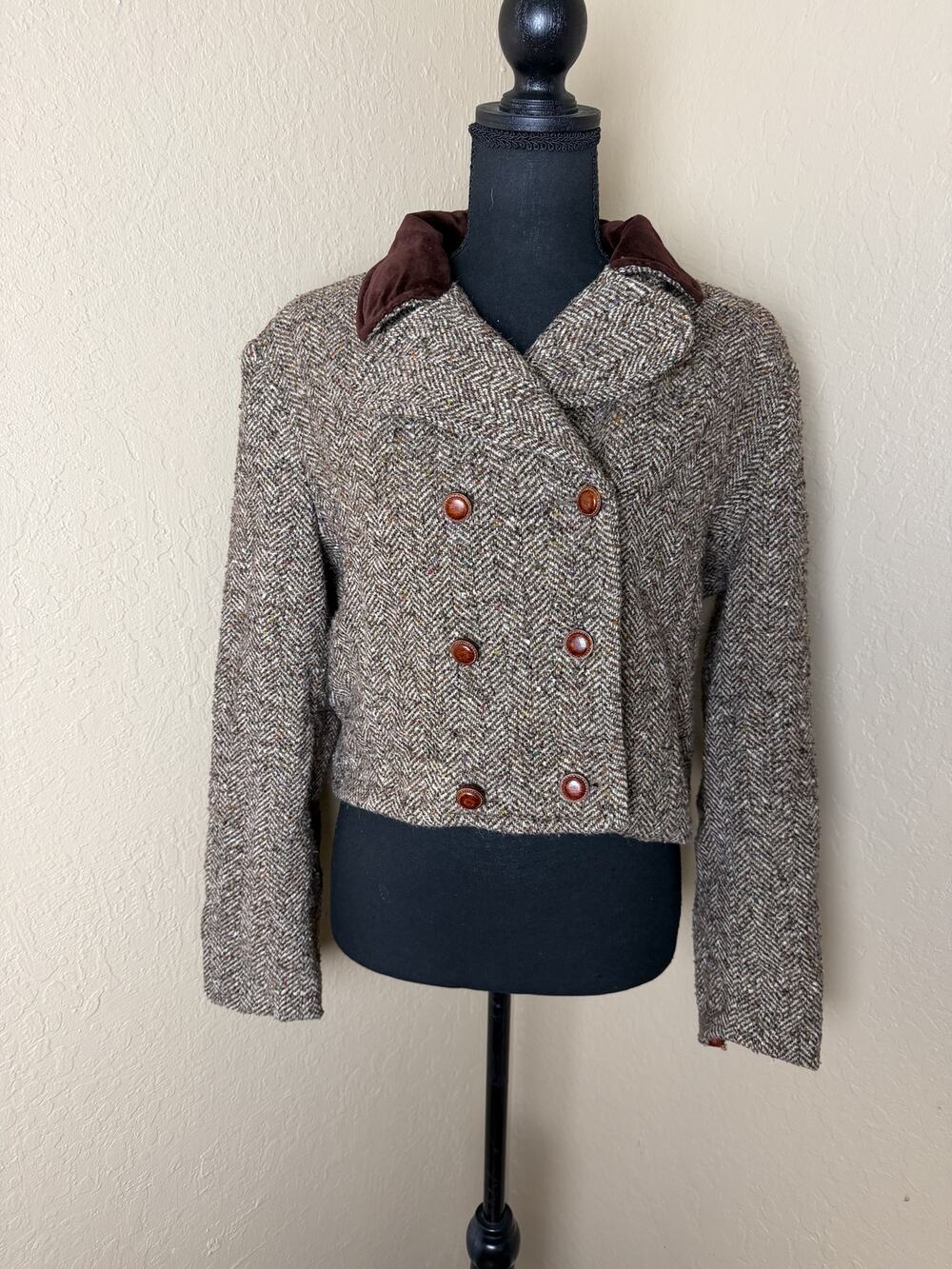 Vintage Compagnie Internationale Express Wool Herringbone Cropped Jacket 7/8